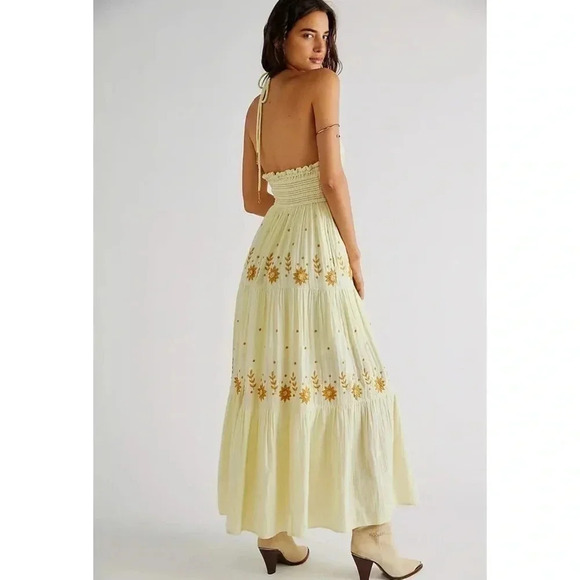 New Free People Real Love Embroidered Dress Maxi Summer Its Electric Yellow XL - Picture 3 of 15